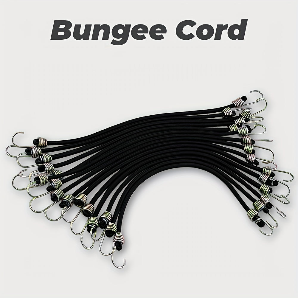 15pcs 25.4cm Mini Bungee Cords with Steel Hooks for Tarp Covers