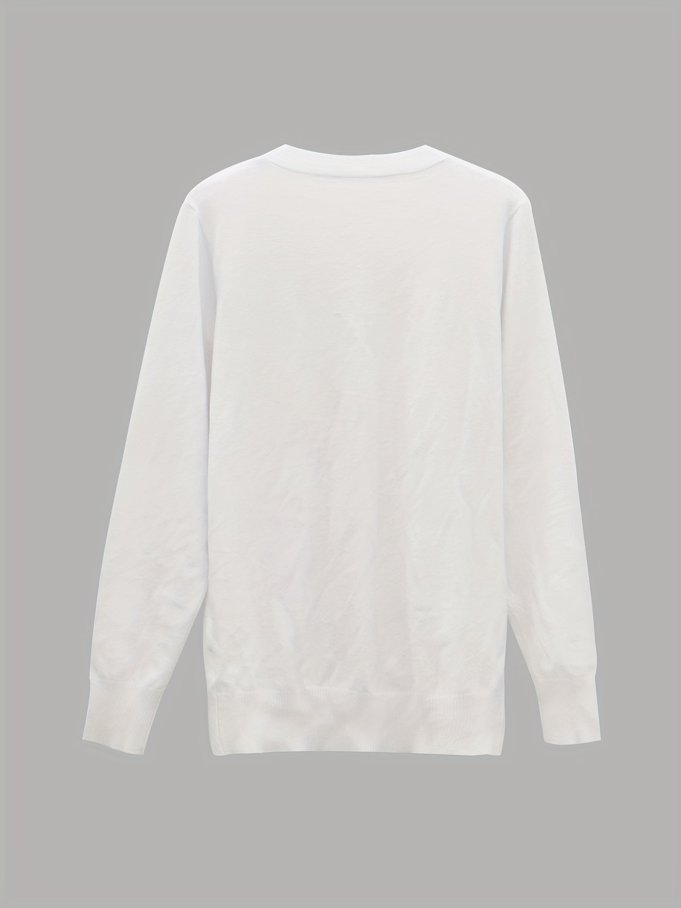 Solid V Neck Button Front Long Sleeve Cardigan for Women