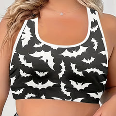 Bat Print Shockproof Racer Back Fitness Bra