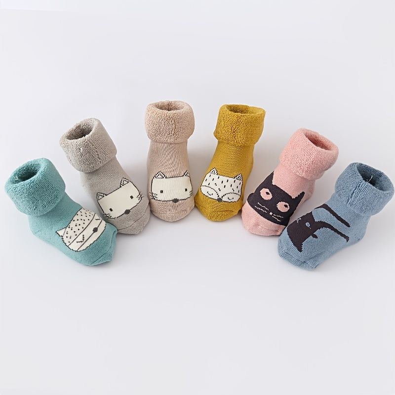 3 Pairs Baby Cartoon Kitty Print Floor Socks Winter Warm Slip-On Thick Socks