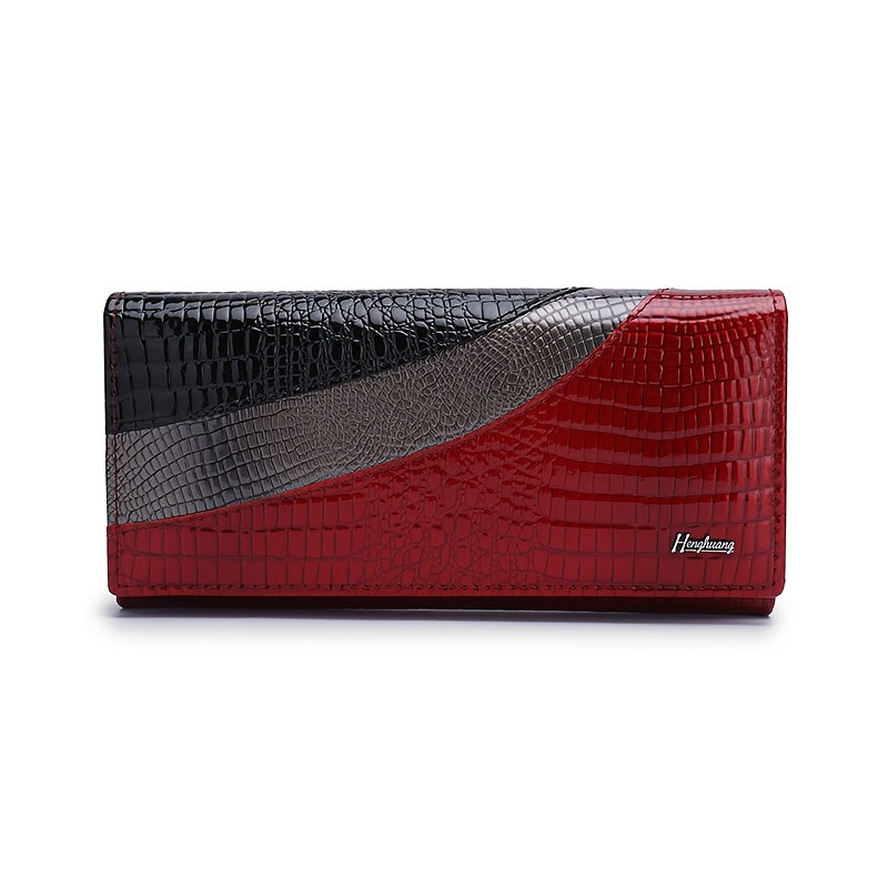Crocodile Pattern Leather Wallet Double Fold Snap Zip Pocket