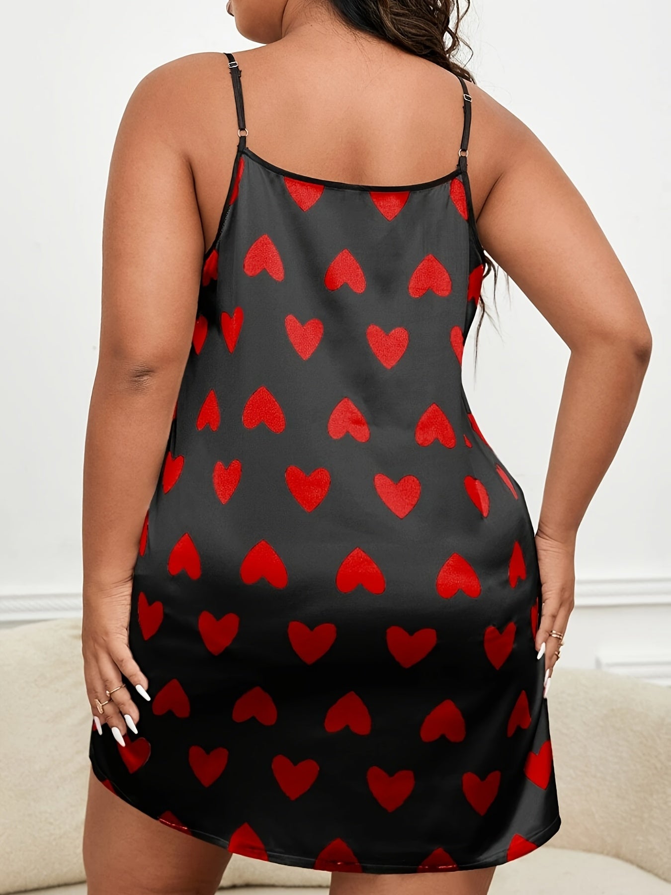 Women's Plus Satin Heart Print Lounge Dress