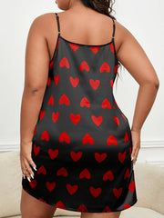 Women's Plus Satin Heart Print Lounge Dress