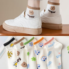 5 Pairs Cartoon Print Short Socks Low Cut Ankle Socks Women's Stockings
