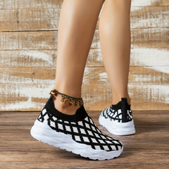 Plaid Pattern Bottom Sneakers Lightweight Breathable Sport Shoes