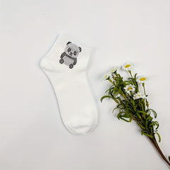 Panda Rhinestone Decor Socks Crew Short Women's Stockings