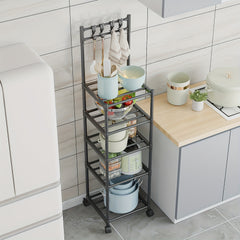 5-Layer Kitchen Storage Rack with Pulleys & Hooks