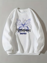 Butterfly Print Crew Neck Sweatshirt for Women