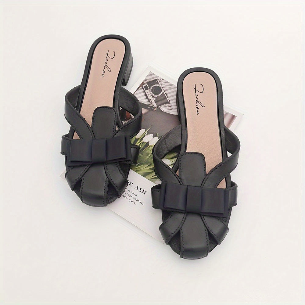 Women's Bowknot Flat Slides Closed Toe Slip On Shoes