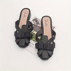 Women's Bowknot Flat Slides Closed Toe Slip On Shoes
