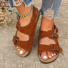 Women's Buckle Sandals Ankle Strap Flat Pink Shoes Summer