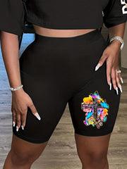 Hearts Print High Rise Stretch Biker Shorts