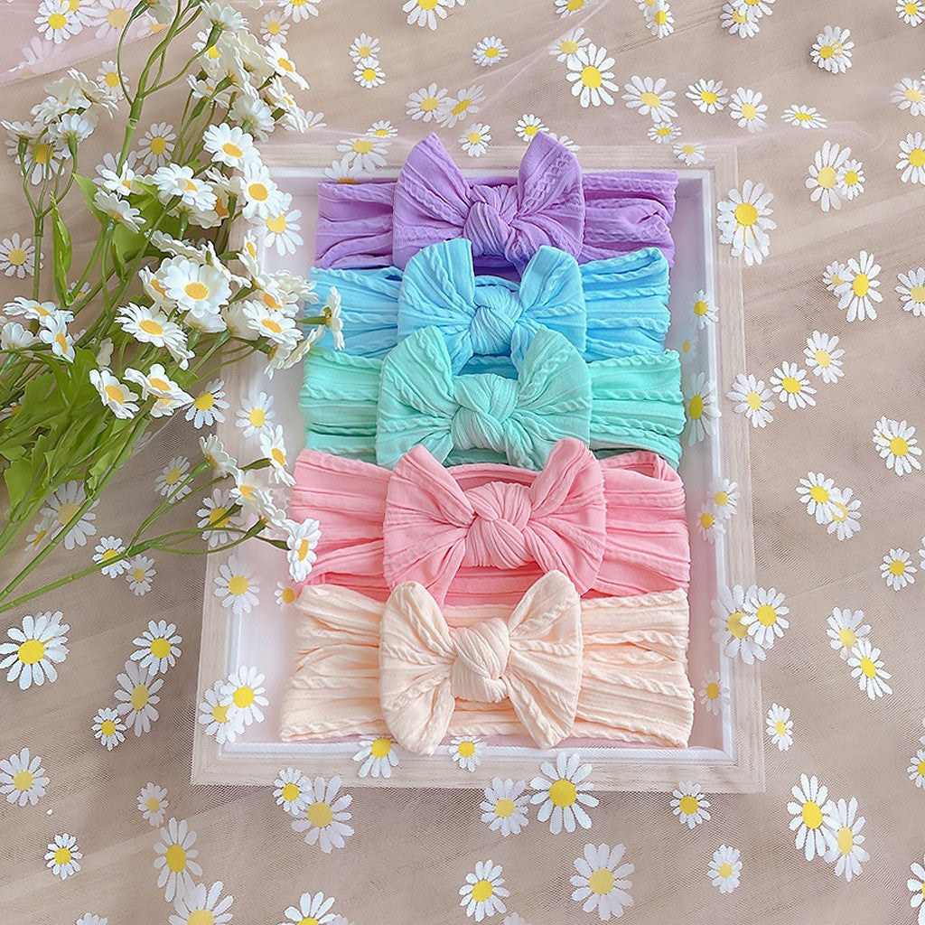 Cute Candy Nylon Jacquard Bow Baby Headband for All Seasons