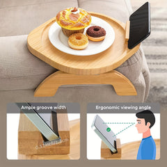 Non Slip Wooden Sofa Tray with Rotating Phone Holder - Armrest Table