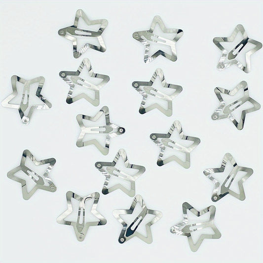 15pcs Y2K Silvery Snap Clip Hollow Star Shaped Hair Clip Alloy Hair Clip