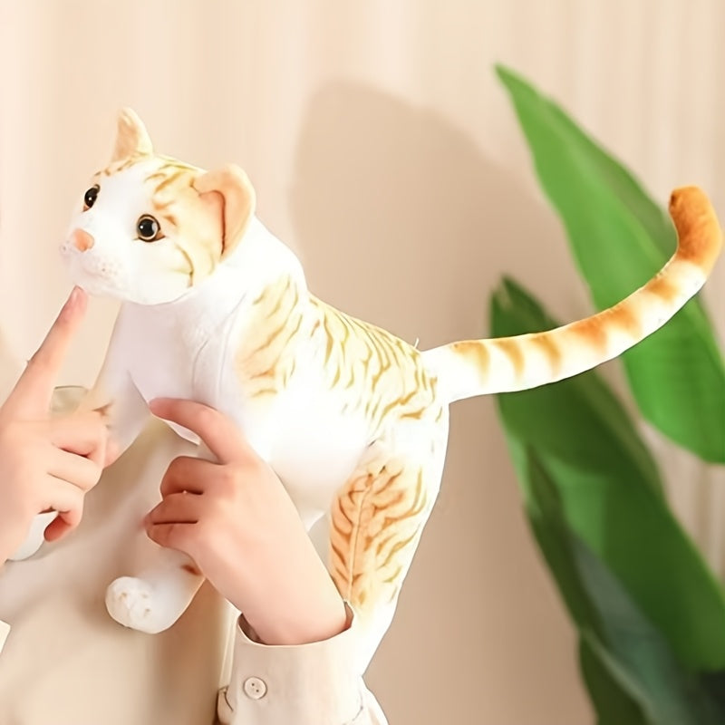 Yellow Striped Cartoon Cat Plush Toy with Green Eyes