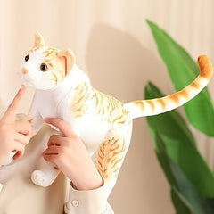 Yellow Striped Cartoon Cat Plush Toy with Green Eyes