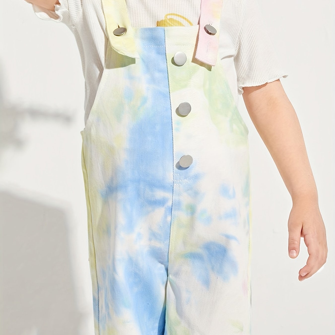Girls Tie Dye Overalls with Buttons for Summer