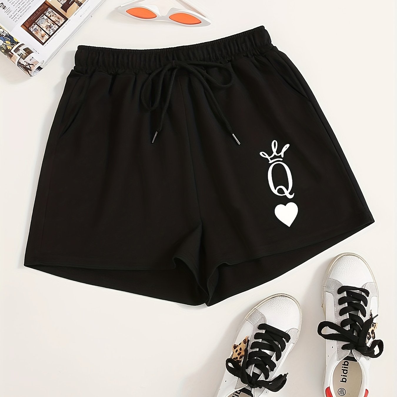 Queen Print Hotpants Drawstring Waist Casual Shorts