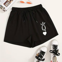 Queen Print Hotpants Drawstring Waist Casual Shorts
