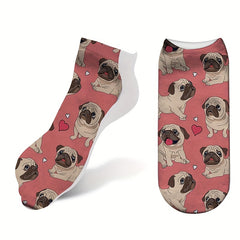 4 Pairs Cartoon Print Socks Lightweight Ankle Stockings Women's Hosiery