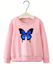 Girls Butterfly Graphic Crew Neck Sweatshirt Top Long Sleeve Pullover