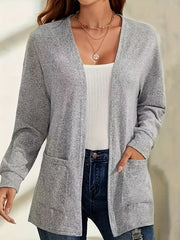 Solid Open Front Cardigan with Pockets for Women