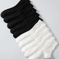 10 Pairs Plus Size Basic Crew Socks Women's Plus Solid Mid calf Socks