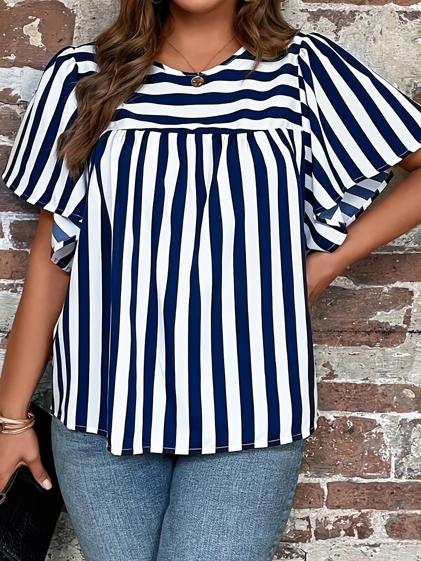 Striped Short Sleeve Round Neck Tunic