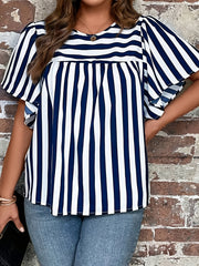 Striped Short Sleeve Round Neck Tunic