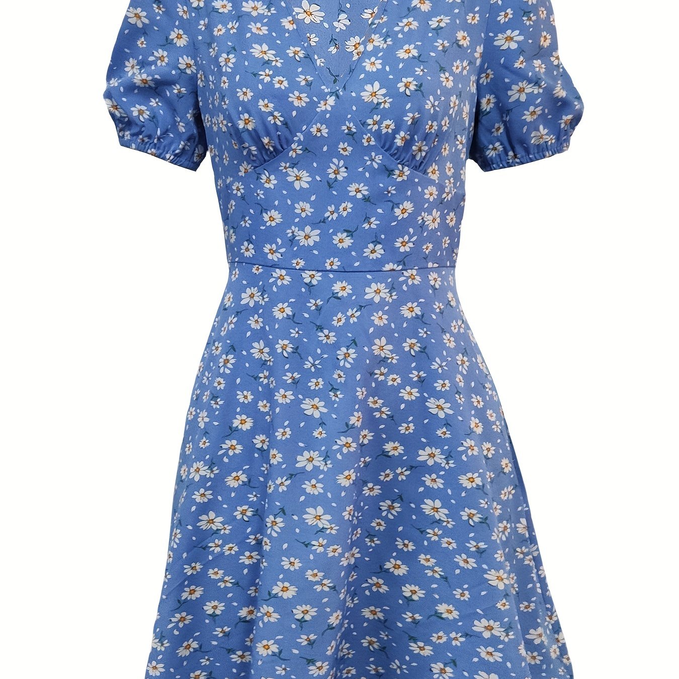 Floral Print V Neck Dress Short Sleeve Casual Spring Summer Women's Clothing