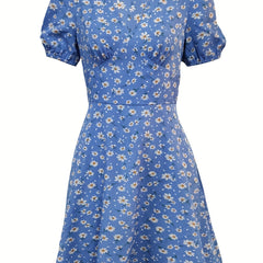 Floral Print V Neck Dress Short Sleeve Casual Spring Summer Women's Clothing