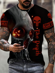Skull Head 3D Print Men's Halloween Graphic Round Neck T Shirt