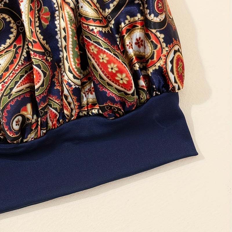 Paisley Print Satin Bonnet Navy Elastic Hair Bonnet Women Shower Cap