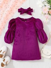 Baby Girls Velvet Puff Sleeve A line Dress