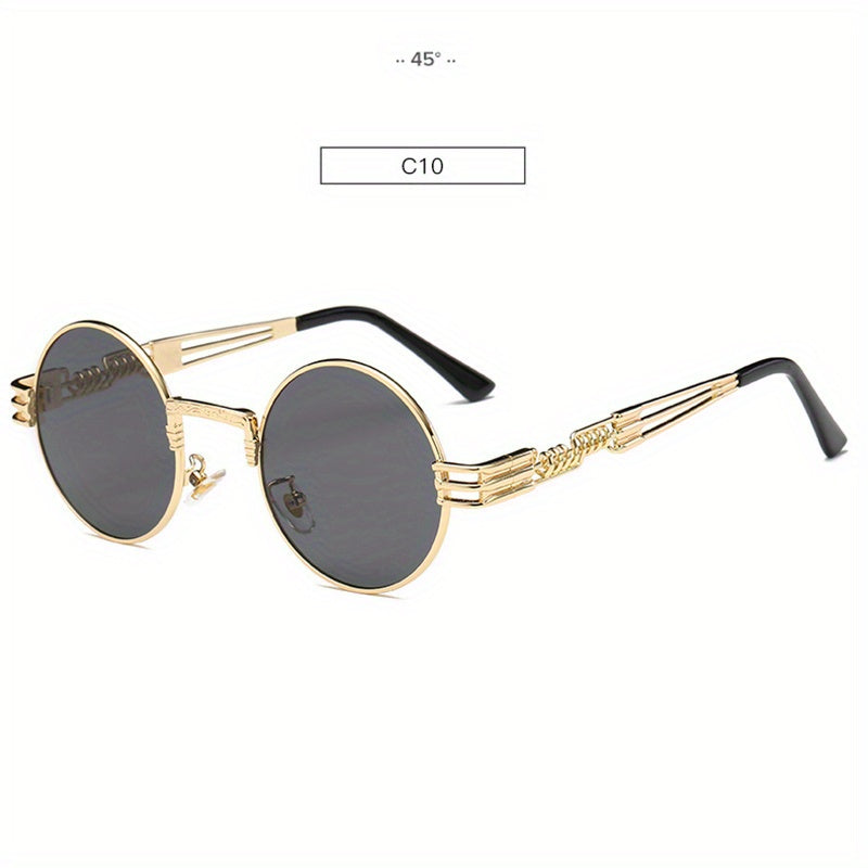 Vintage Metal Steam Punk Sunglasses Round Frame Mens Gothic Oval Retro