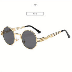 Vintage Metal Steam Punk Sunglasses Round Frame Mens Gothic Oval Retro