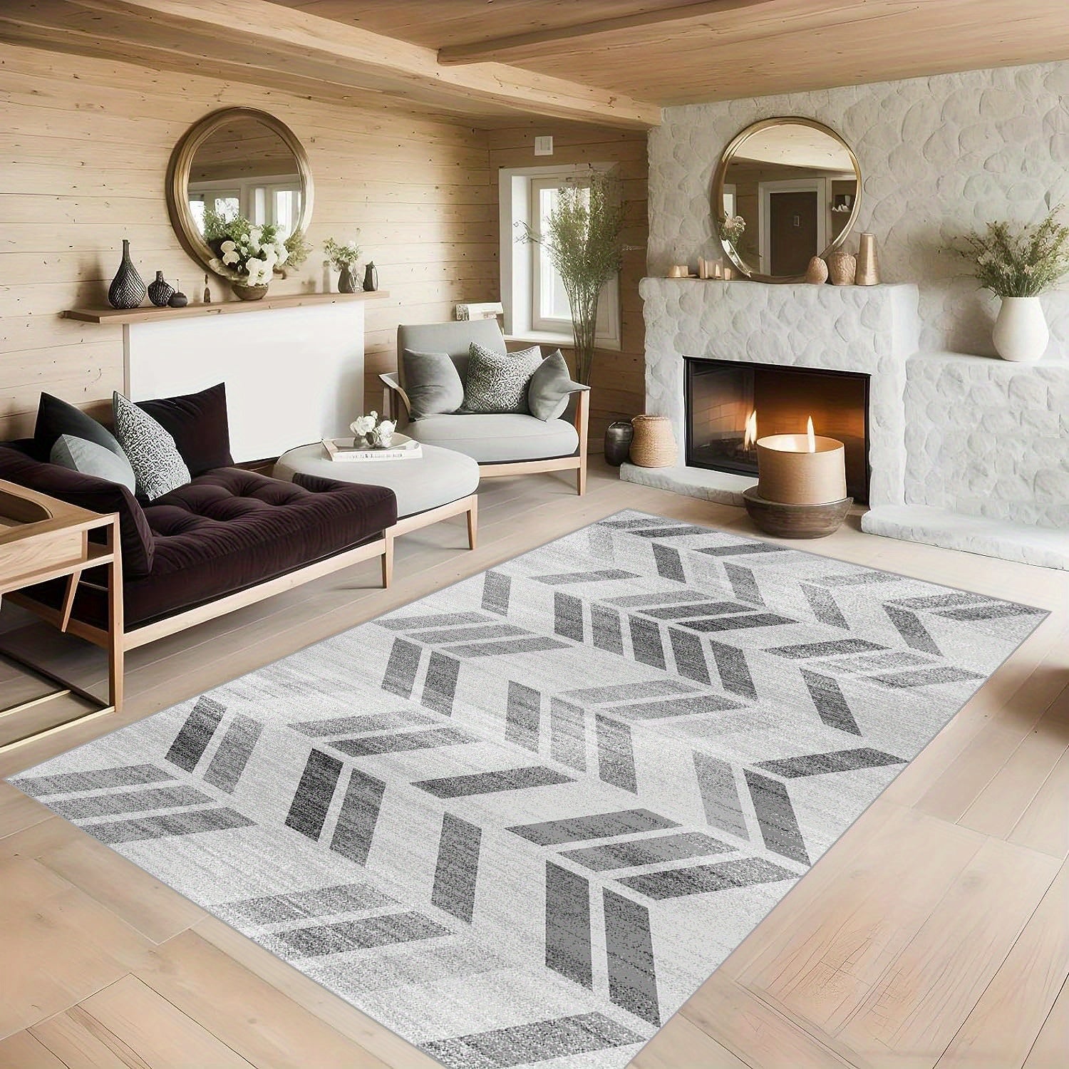 Geometric Pattern Carpet Anti Slip Machine Washable Large Living Carpet