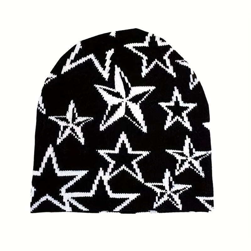 Y2K Beanie Wool Pullover Hat with Alphabet Stars Jacquard