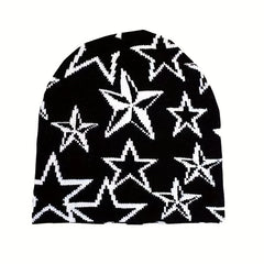 Y2K Beanie Wool Pullover Hat with Alphabet Stars Jacquard