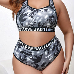 Sports Lingerie Set Tie Dye Racer Back Bra & Panty Two Piece Set