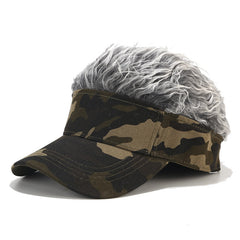 Adjustable Sun Visor Hat With Wig Spiked Hairs Baseball Golf Cap
