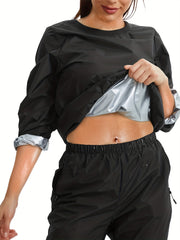 Women's Long Sleeve Sauna Sweatshirt Crew Neck Sports Jacket