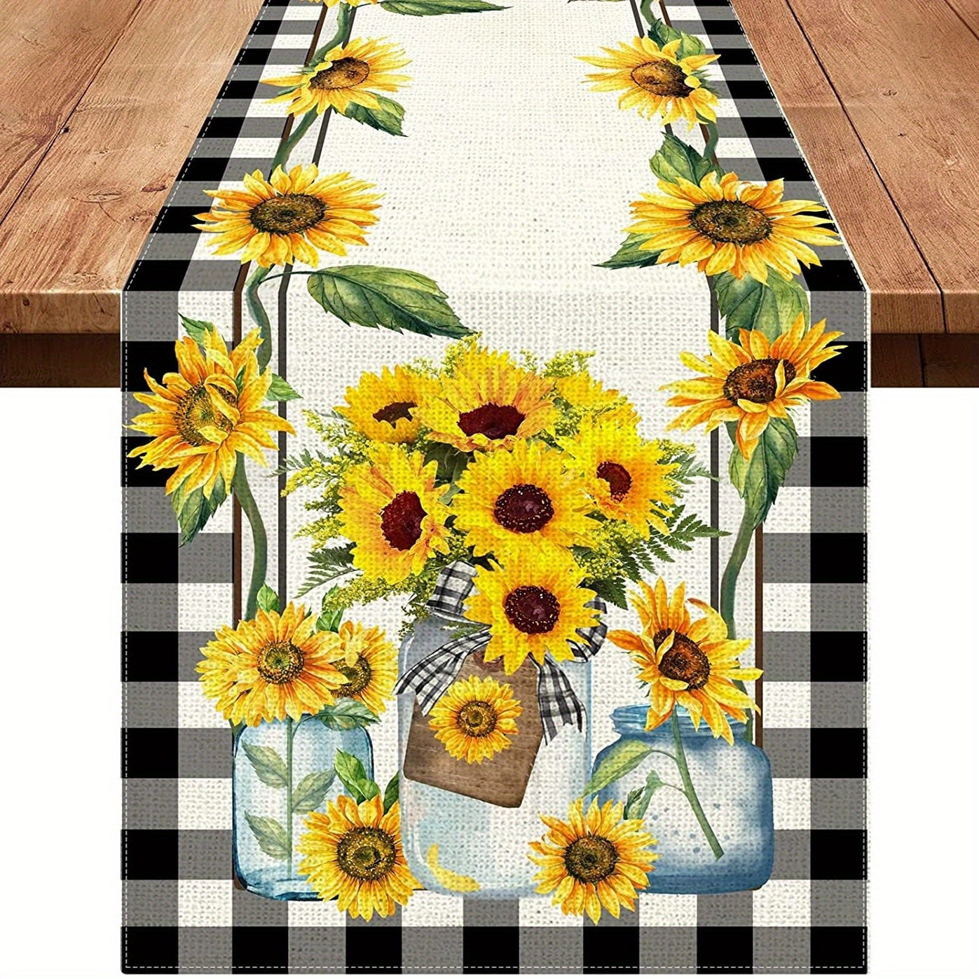 Linen Table Runner Flower Pattern Spring Autumn Table Cover