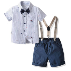 Baby Boys Gentleman Outfit Suits Short Sleeve Shirt Suspender Pants Set