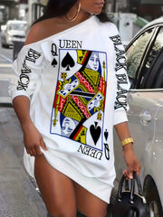 Sexy Dress Women's Q Of Spades Print One Shoulder Mini Dress