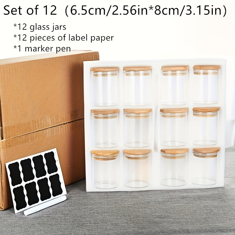12pcs Glass Storage Jar Candy Jars With Lids Food Container Airtight Bamboo Lid