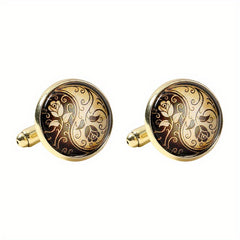 Round Engraved Rose Pattern Cufflinks for Women and Men