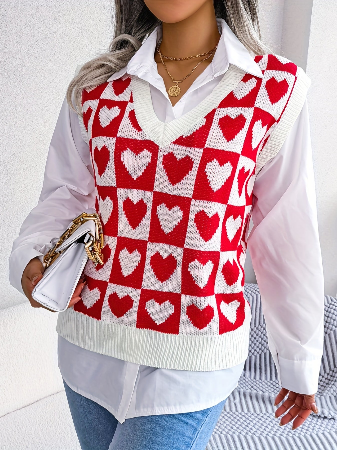 Sleeveless V-Neck Sweater Vest Loose Knit Casual Fall Winter