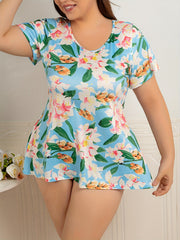 Satin Floral Print Short Sleeve Sleep Dress